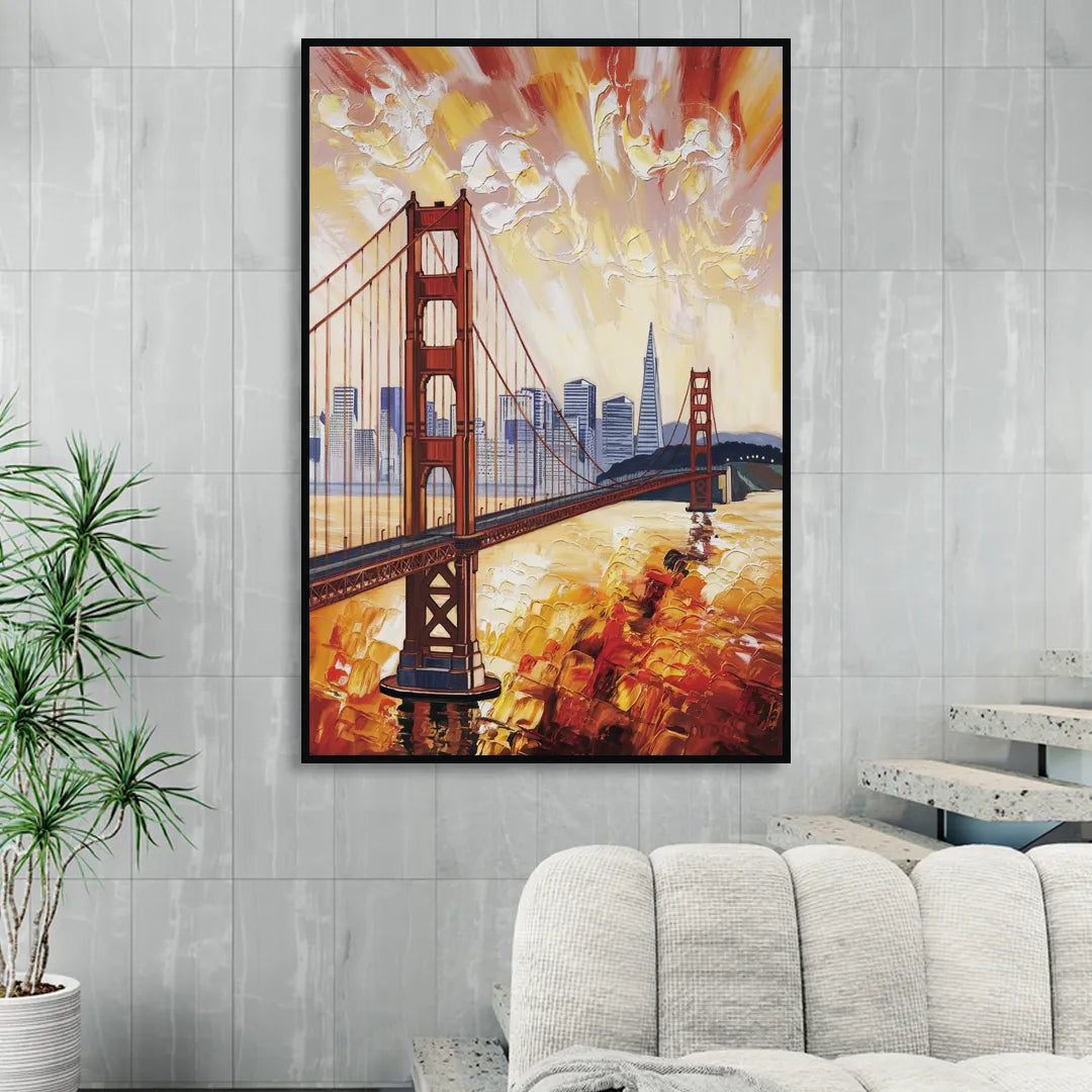San Francisco Skyline Silhouette Sitting Room - Black Canvas Wall Art