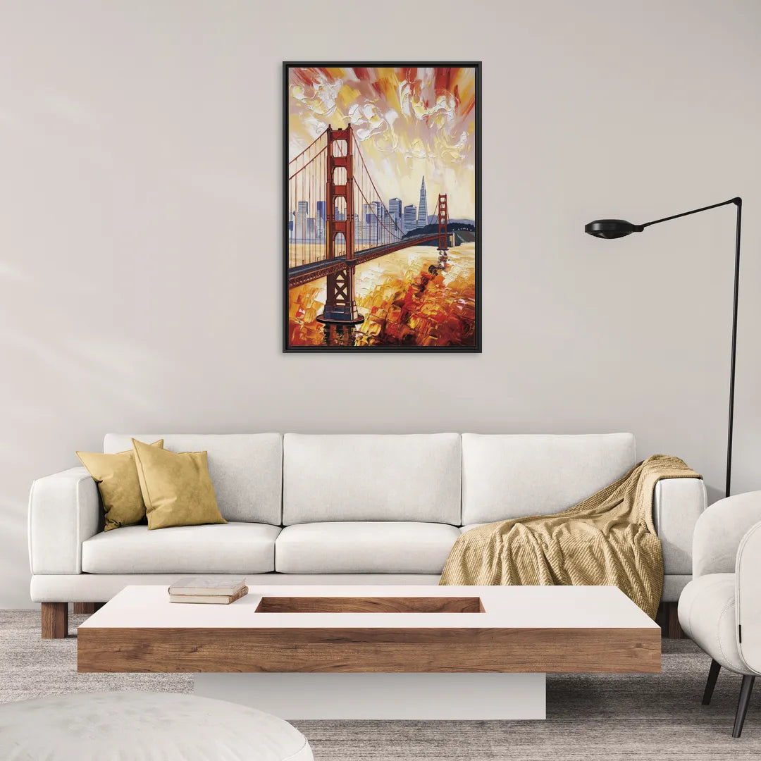 San Francisco Skyline Silhouette - Living Room Black Frame Canvas