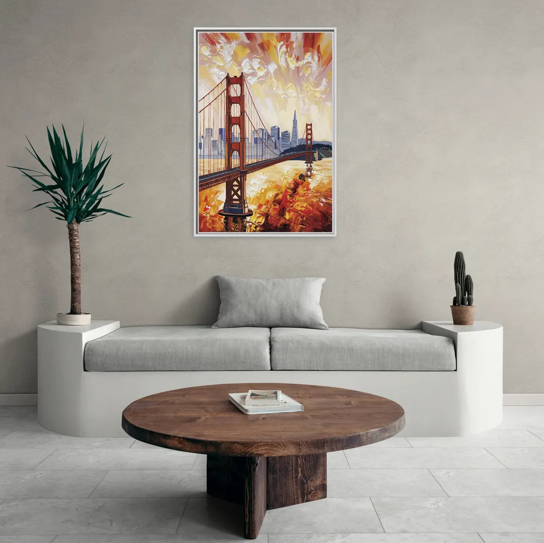 San Francisco Skyline Silhouette - Living Room White Frame Canvas