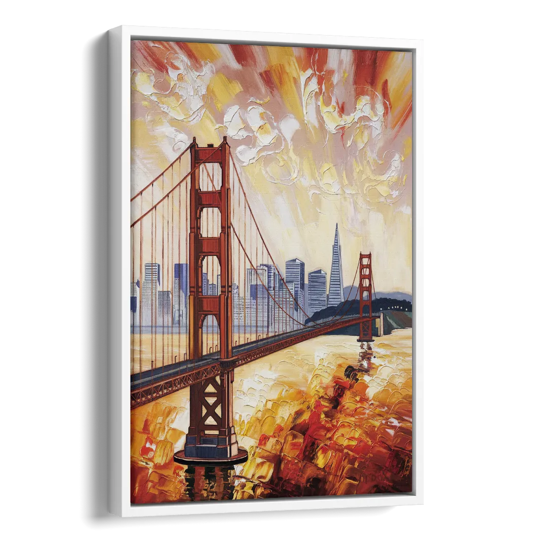 San Francisco Skyline Silhouette Side - White Canvas Wall Art