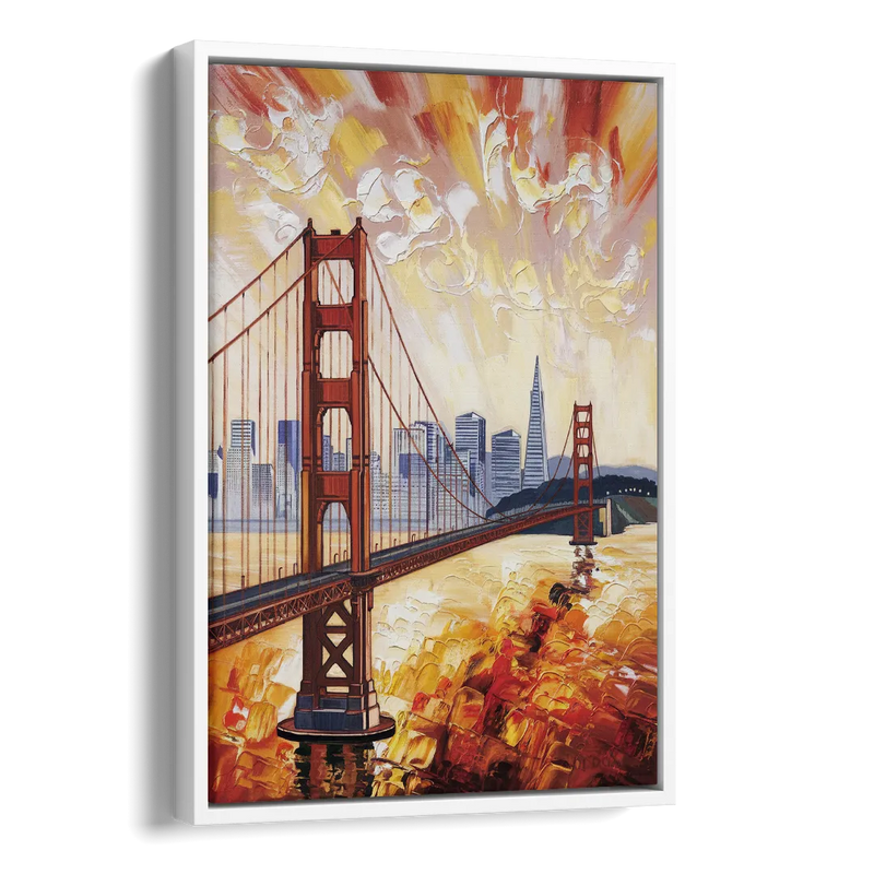 San Francisco Skyline Silhouette Side - White Canvas Wall Art