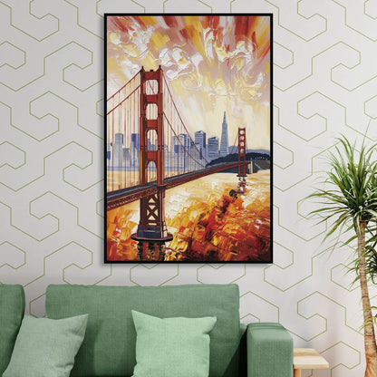 San Francisco Skyline Silhouette Living Room - Black Canvas Wall Art