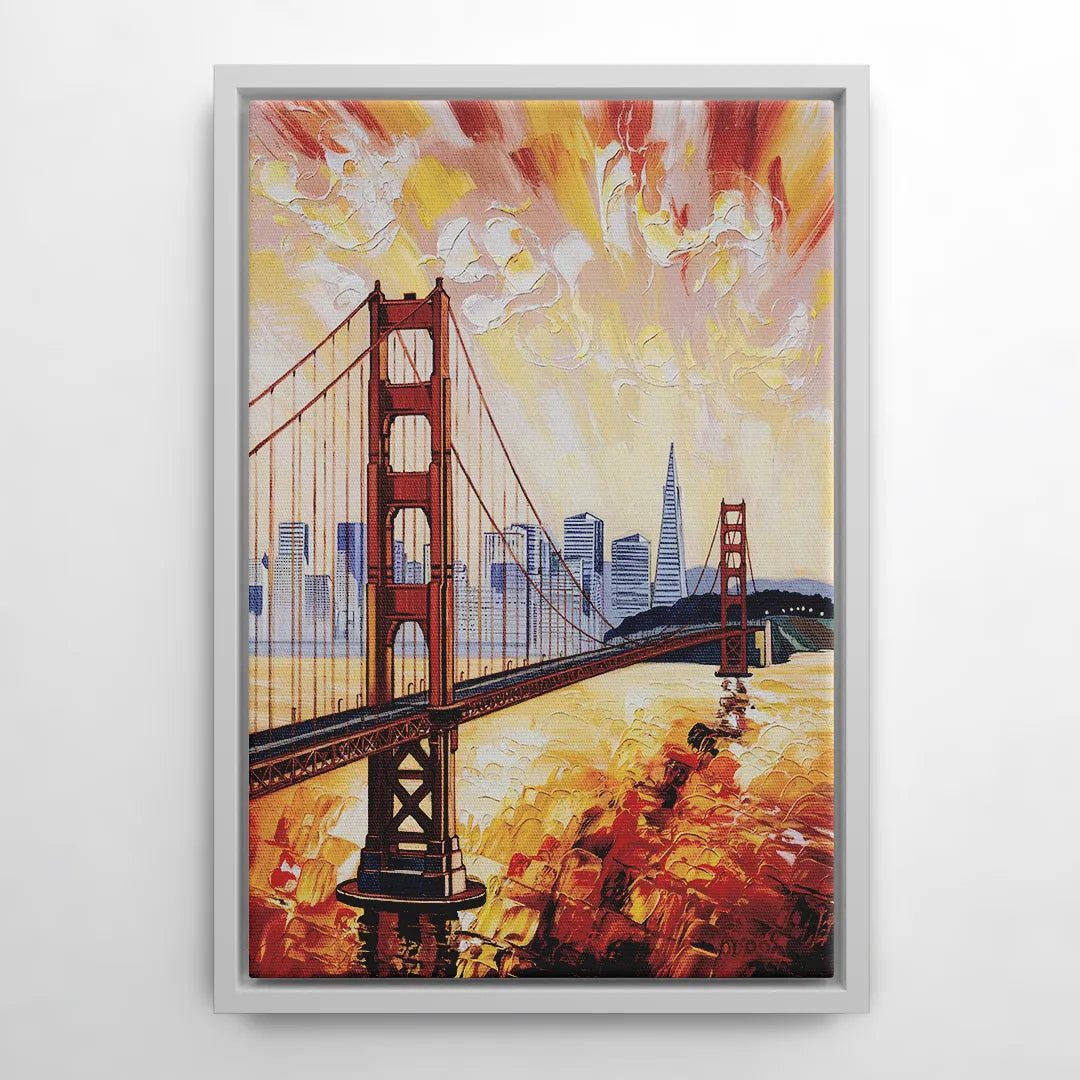 San Francisco Skyline Silhouette - White Frame Canvas