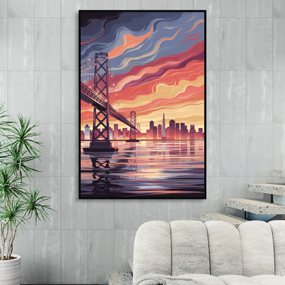 San Francisco Skyline at Sunset Living Room - Black Canvas Wall Art