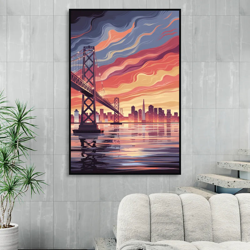 San Francisco Skyline at Sunset Living Room - Black Canvas Wall Art