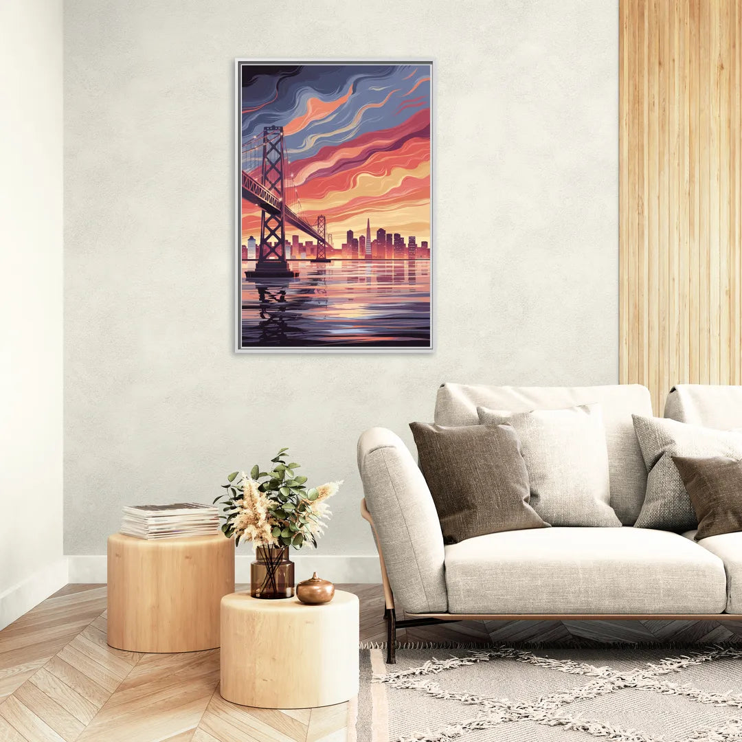 San Francisco Skyline at Sunset - Living Room White Frame Canvas