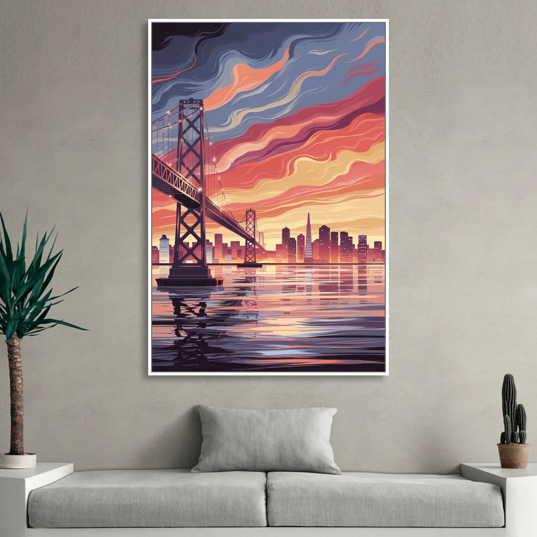 San Francisco Skyline at Sunset Sitting Room - White Canvas Wall Art