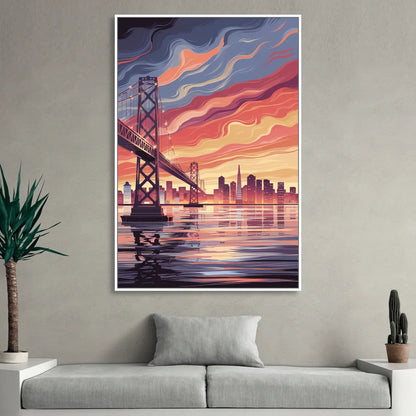 San Francisco Skyline at Sunset Sitting Room - White Canvas Wall Art