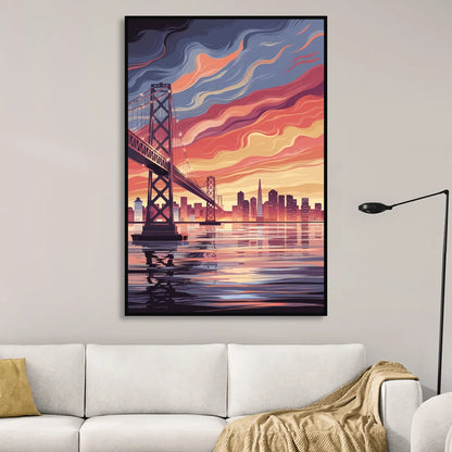 San Francisco Skyline at Sunset Sitting Room - Black Canvas Wall Art