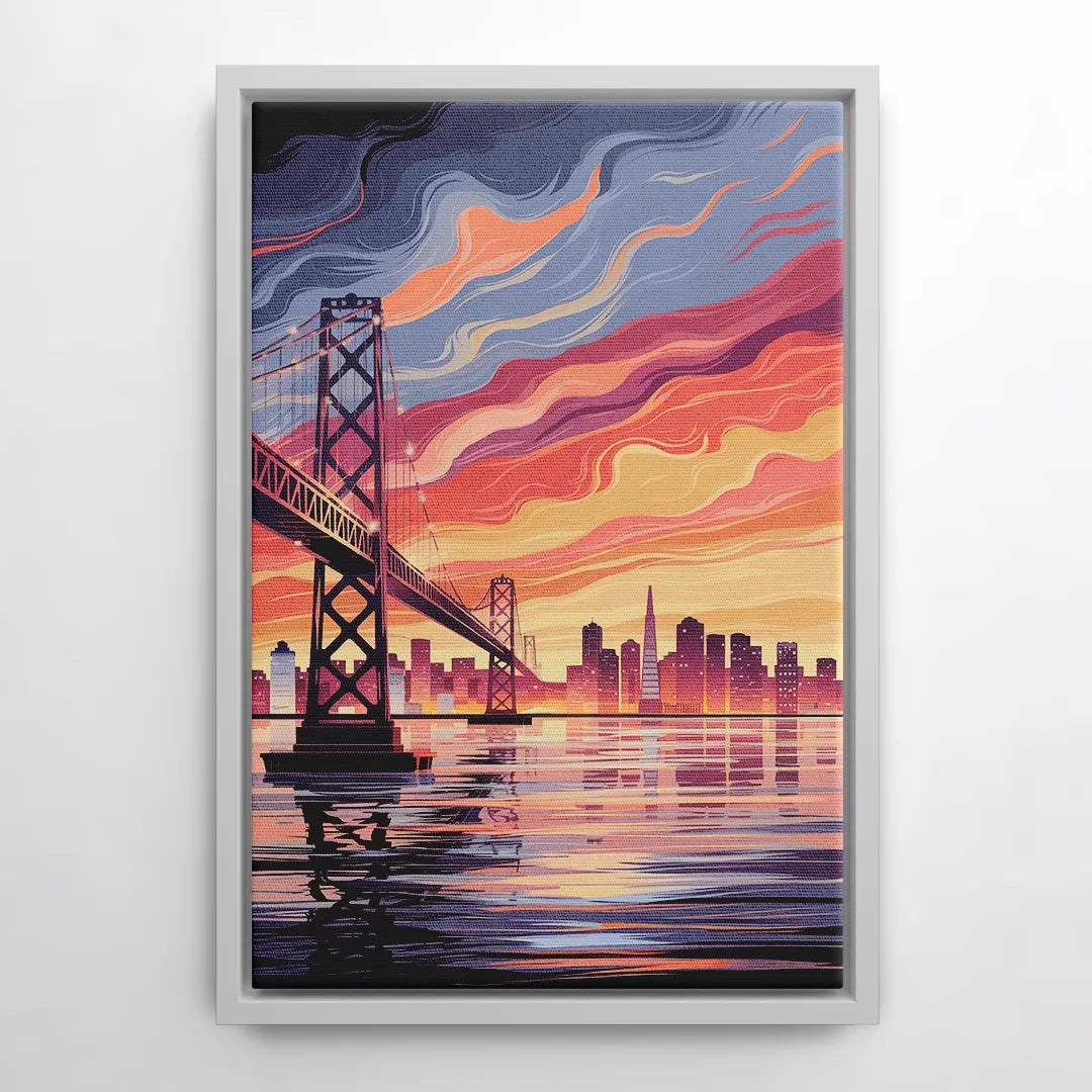 San Francisco Skyline at Sunset - White Frame Canvas
