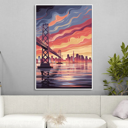 San Francisco Skyline at Sunset Living Room - White Canvas Wall Art