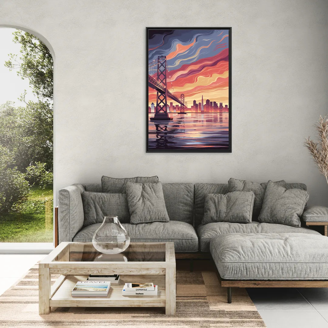 San Francisco Skyline at Sunset - Living Room Black Frame Canvas