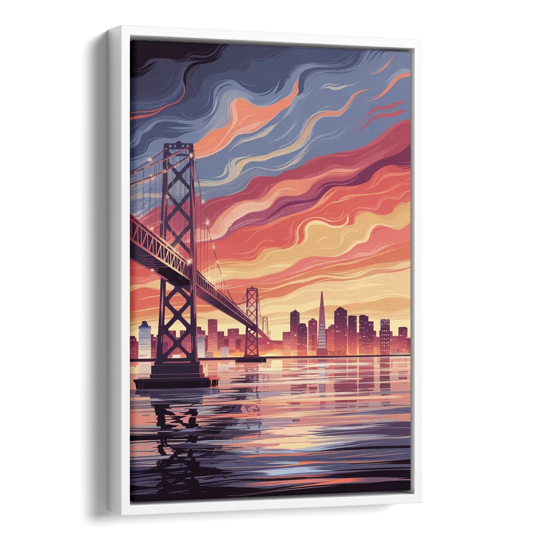 San Francisco Skyline at Sunset Side - White Canvas Wall Art
