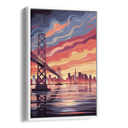 San Francisco Skyline at Sunset Side - White Canvas Wall Art