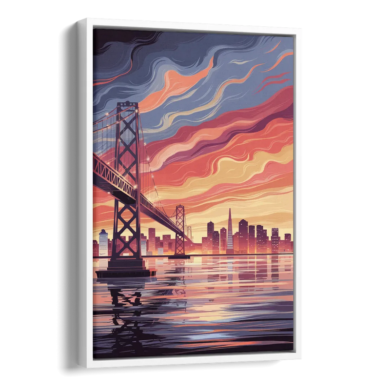 San Francisco Skyline at Sunset Side - White Canvas Wall Art