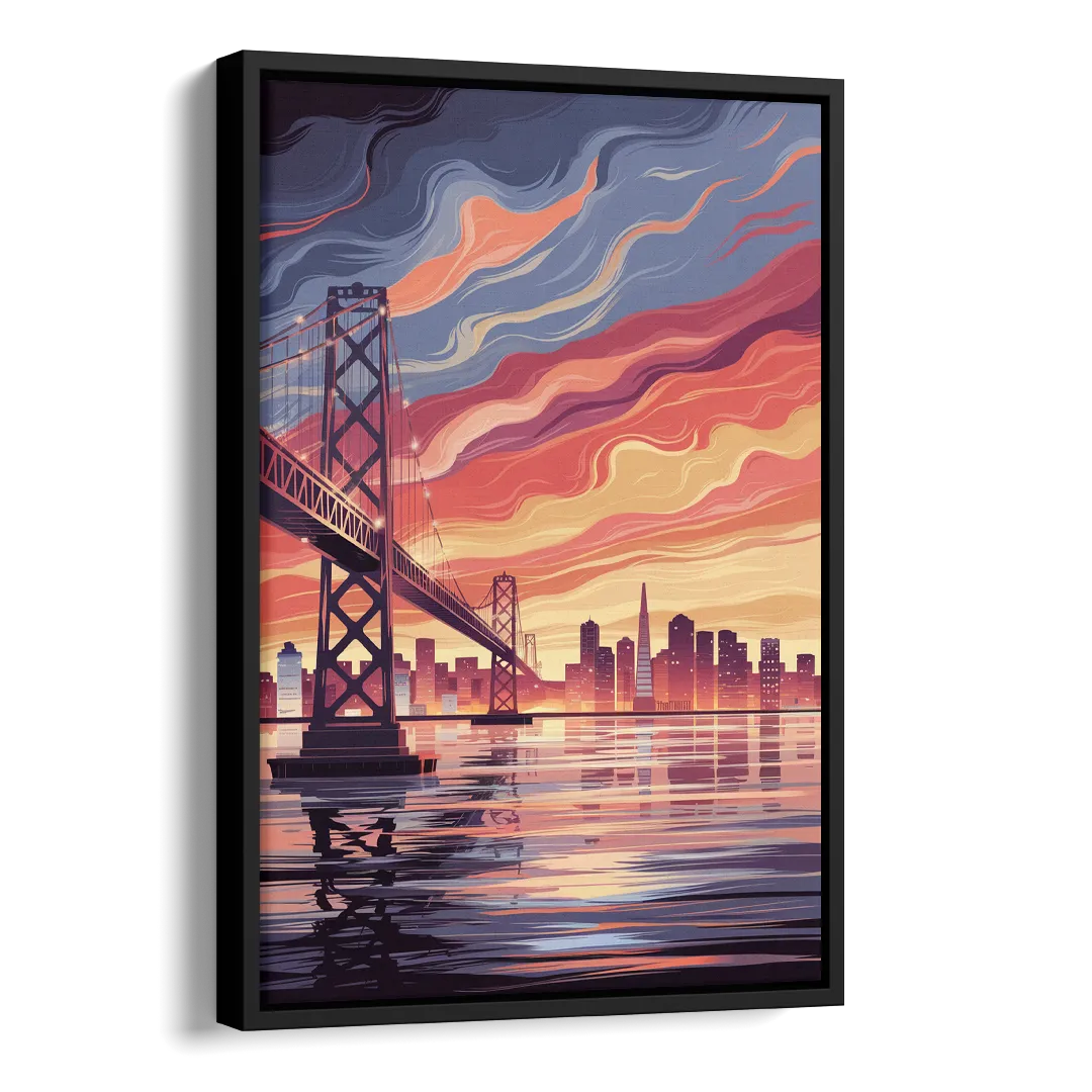 San Francisco Skyline at Sunset Side - Black Canvas Wall Art
