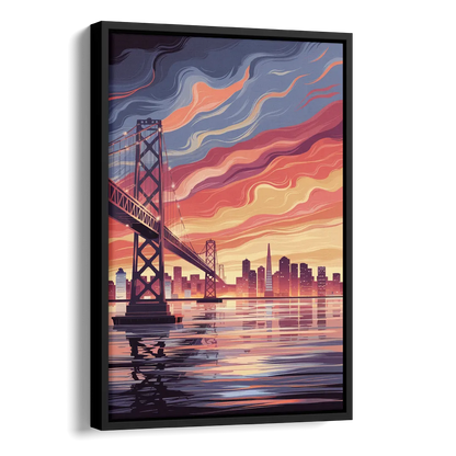 San Francisco Skyline at Sunset Side - Black Canvas Wall Art