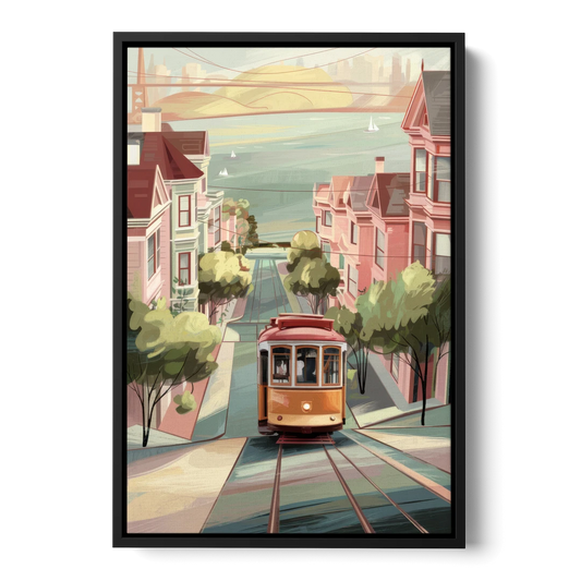 San Francisco Streetcar Charm - Black Framed Canvas Wall Art - Front