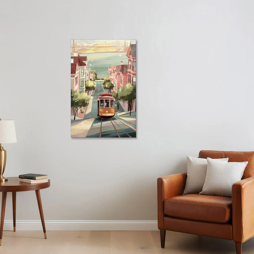 San Francisco Streetcar Charm - Canvas Wall Art - Sofa - 24x36