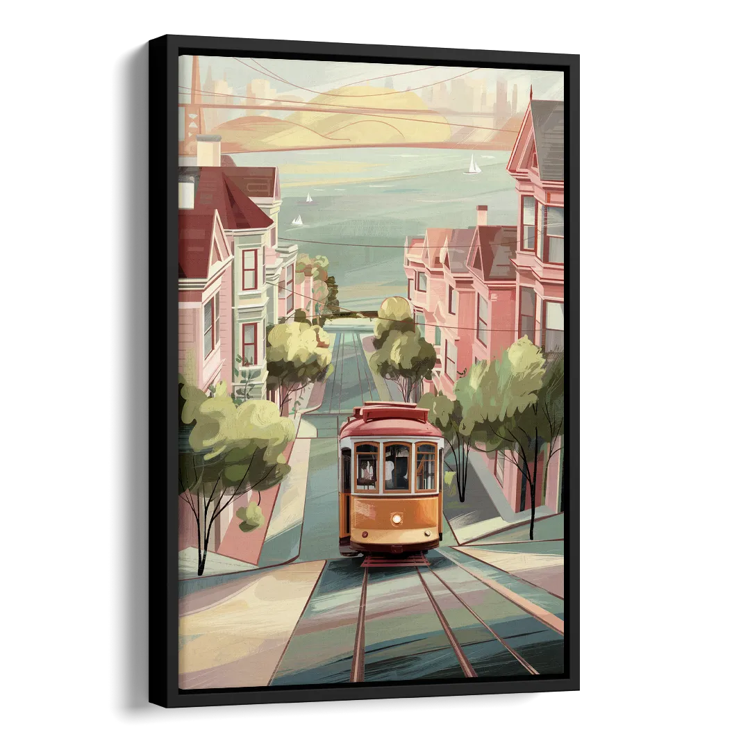 San Francisco Streetcar Charm Side - Black Canvas Wall Art