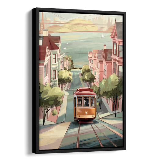 San Francisco Streetcar Charm Side - Black Canvas Wall Art