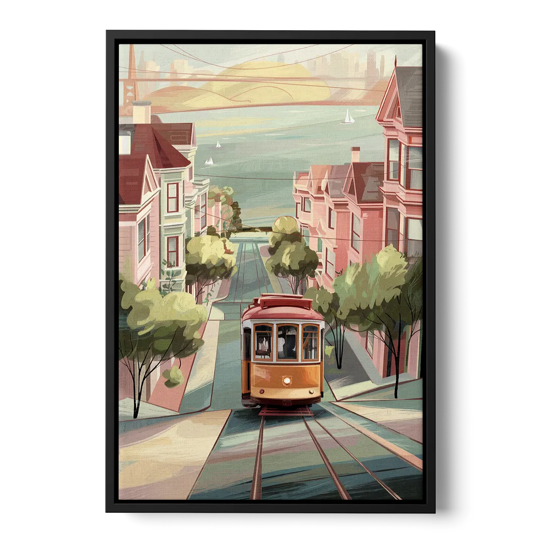 San Francisco Streetcar Charm Front - Black Canvas Wall Art
