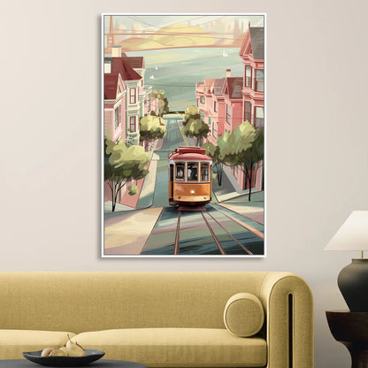 San Francisco Streetcar Charm Sitting Room - White Canvas Wall Art