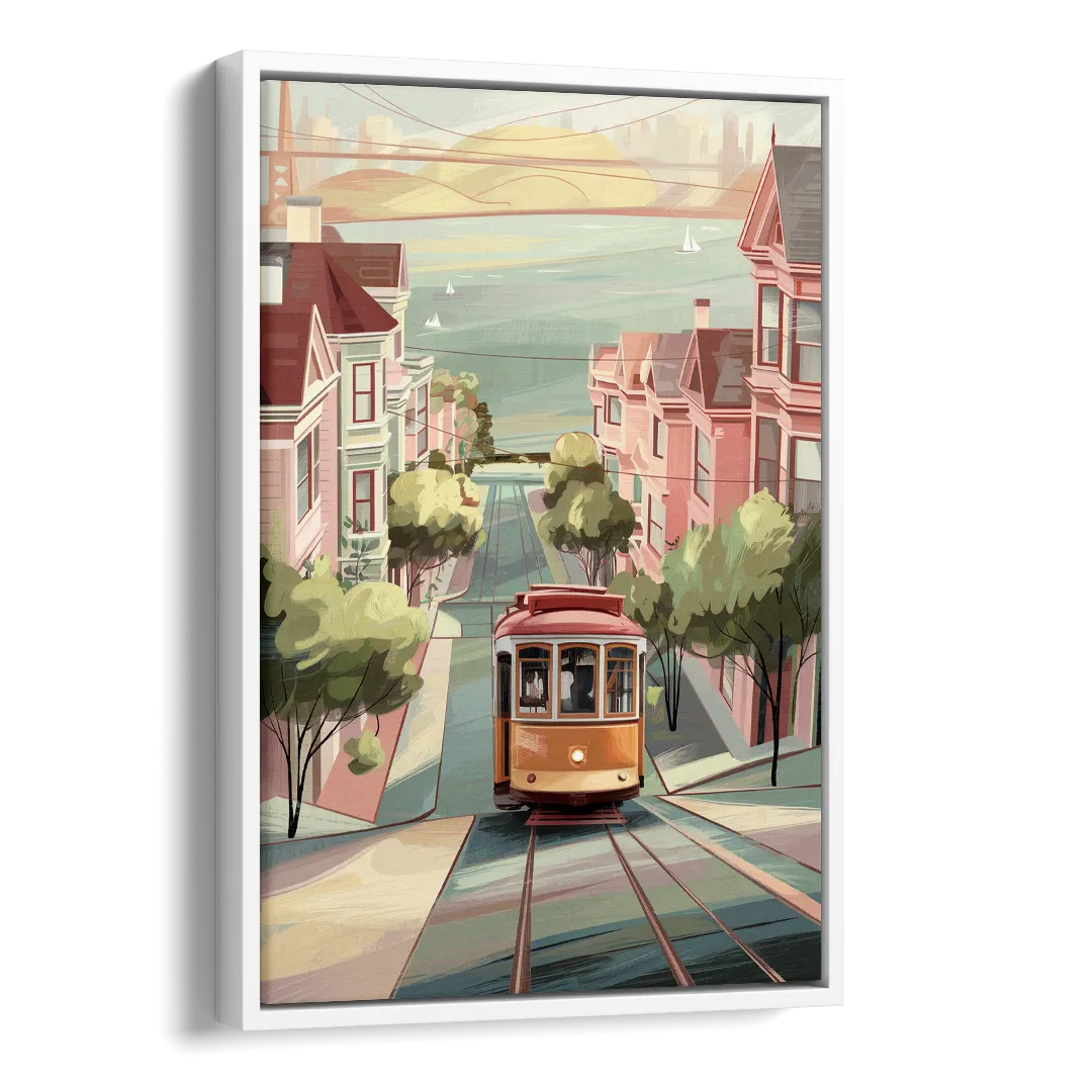 San Francisco Streetcar Charm Side - White Canvas Wall Art