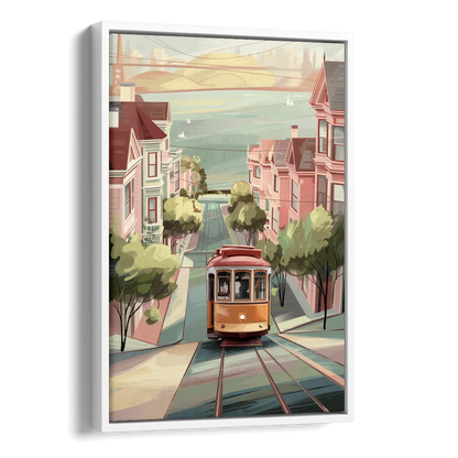 San Francisco Streetcar Charm Side - White Canvas Wall Art
