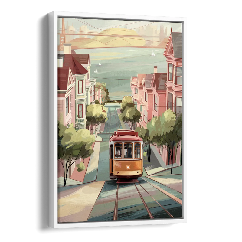 San Francisco Streetcar Charm Side - White Canvas Wall Art