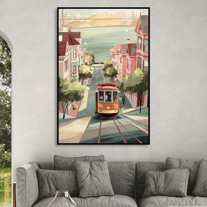 San Francisco Streetcar Charm Sitting Room - Black Canvas Wall Art