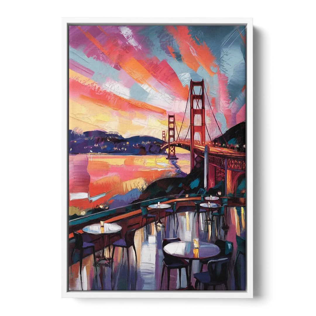 San Francisco Sunset Over the Bay Front - White Canvas Wall Art