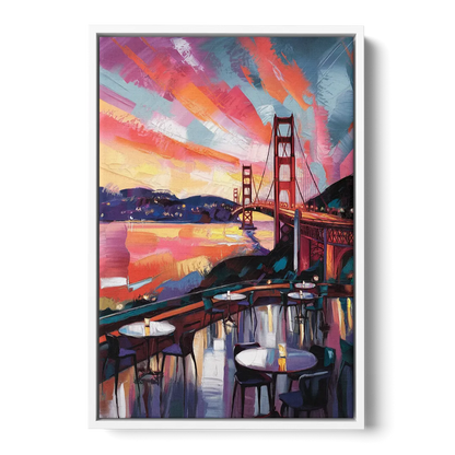 San Francisco Sunset Over the Bay Front - White Canvas Wall Art