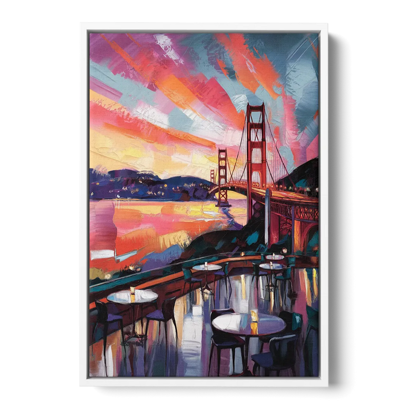 San Francisco Sunset Over the Bay Front - White Canvas Wall Art