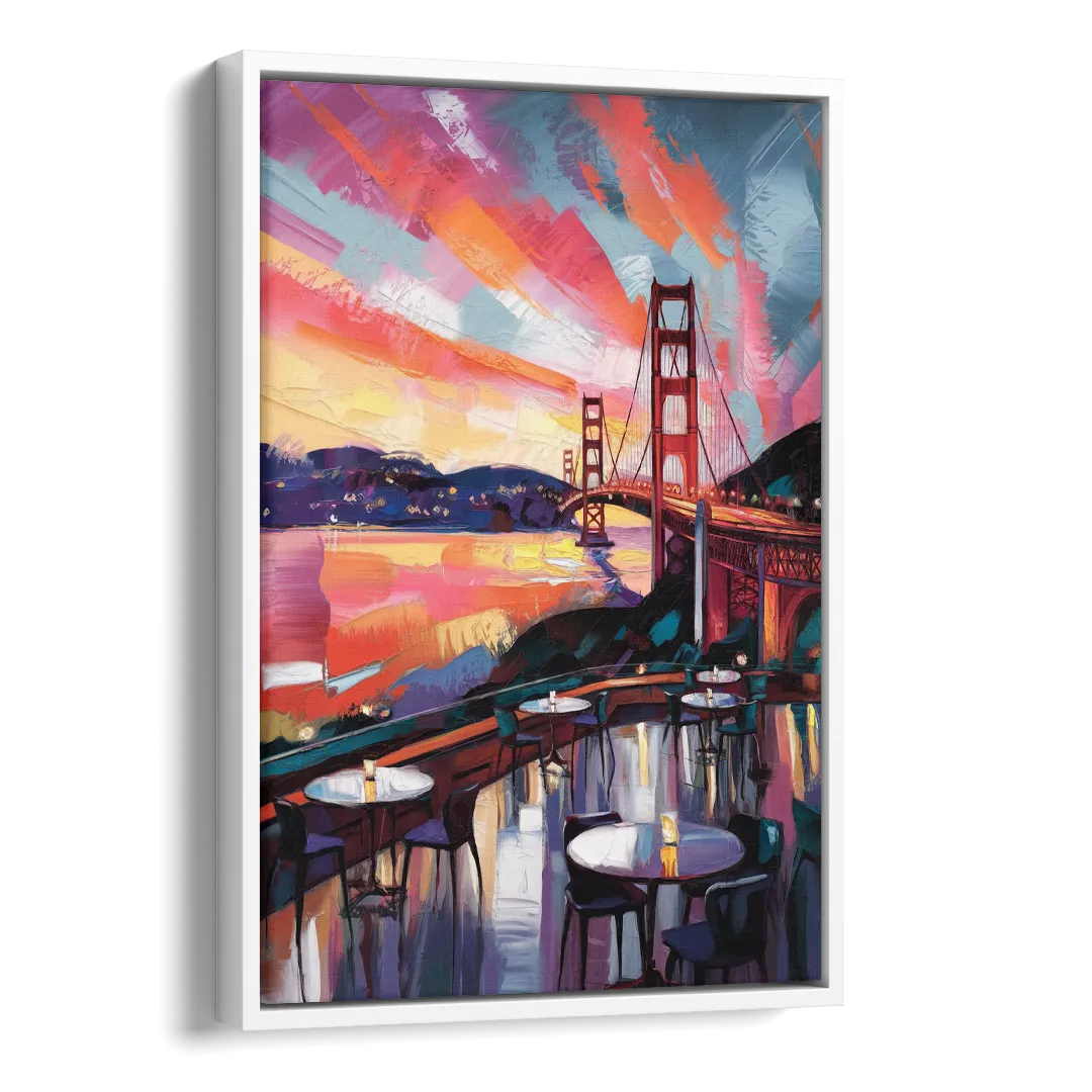San Francisco Sunset Over the Bay Side - White Canvas Wall Art