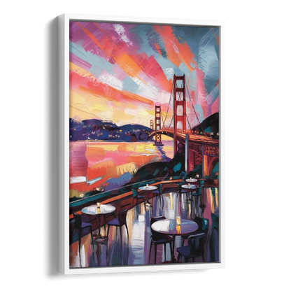 San Francisco Sunset Over the Bay Side - White Canvas Wall Art