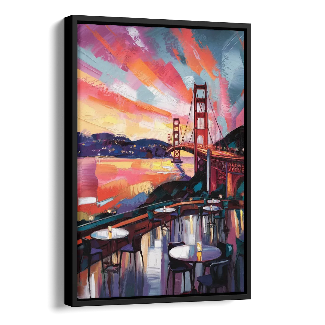 San Francisco Sunset Over the Bay Side - Black Canvas Wall Art