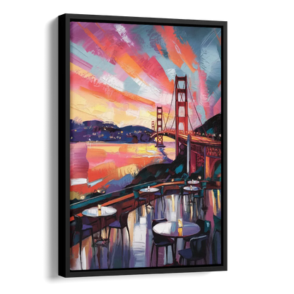 San Francisco Sunset Over the Bay Side - Black Canvas Wall Art