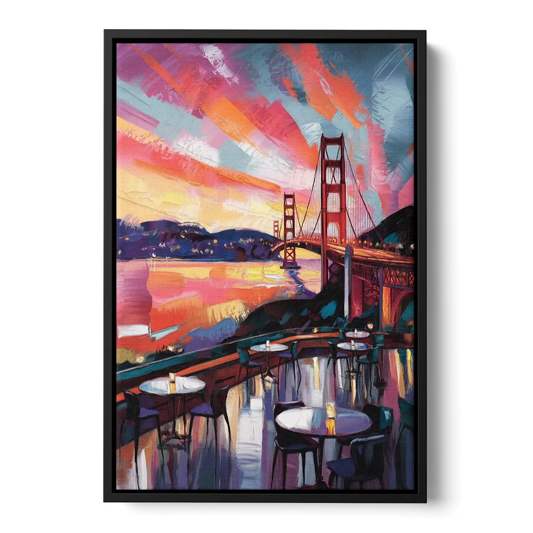 San Francisco Sunset Over the Bay Front - Black Canvas Wall Art