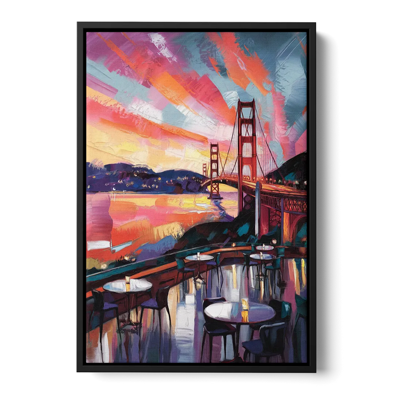 San Francisco Sunset Over the Bay Front - Black Canvas Wall Art