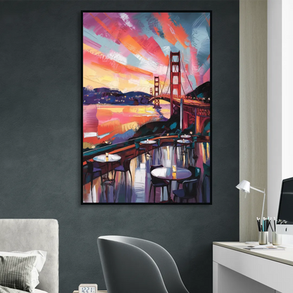 San Francisco Sunset Over the Bay Sitting Room - Black Canvas Wall Art
