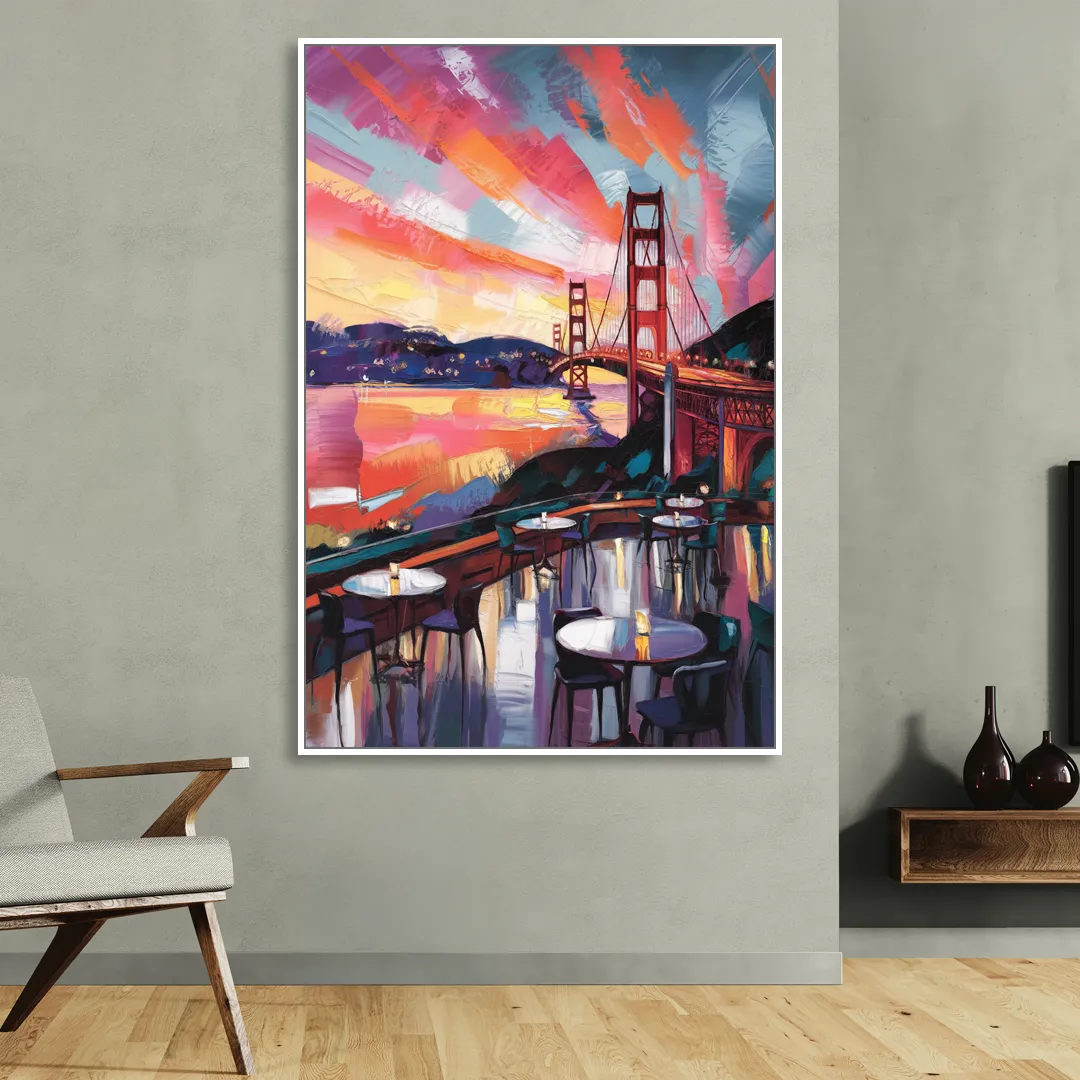 San Francisco Sunset Over the Bay Sitting Room - White Canvas Wall Art