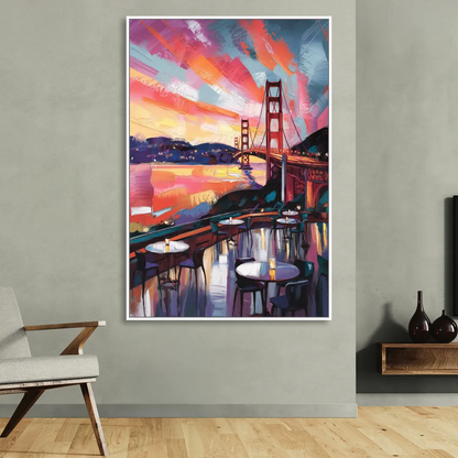 San Francisco Sunset Over the Bay Sitting Room - White Canvas Wall Art