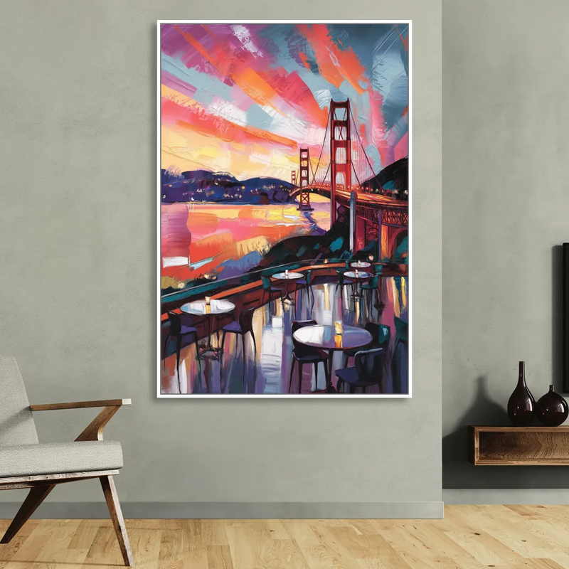 San Francisco Sunset Over the Bay Sitting Room - White Canvas Wall Art