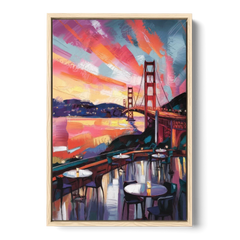 San Francisco Sunset Over the Bay - Oak Framed Canvas Wall Art - Front