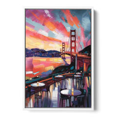 San Francisco Sunset Over the Bay - White Framed Canvas Wall Art - Front