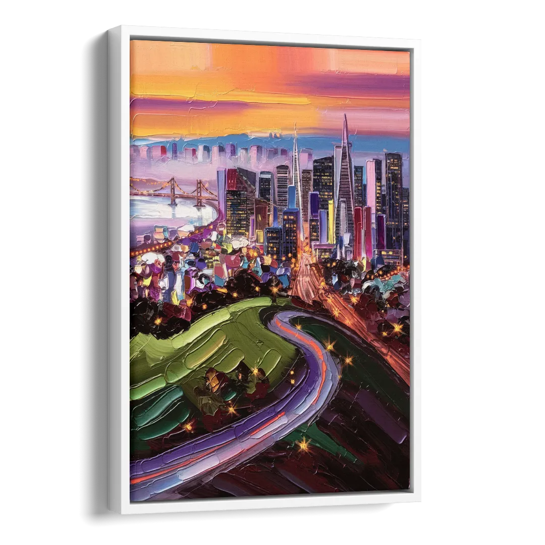 San Francisco Twin Peaks View Side - White Canvas Wall Art