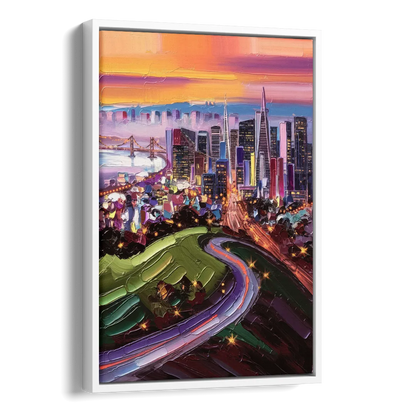 San Francisco Twin Peaks View Side - White Canvas Wall Art
