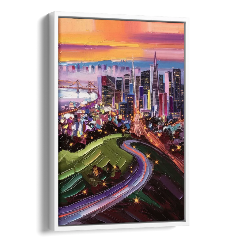 San Francisco Twin Peaks View Side - White Canvas Wall Art