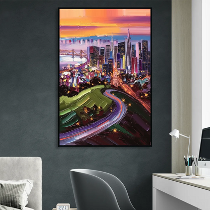 San Francisco Twin Peaks View Living Room - Black Canvas Wall Art